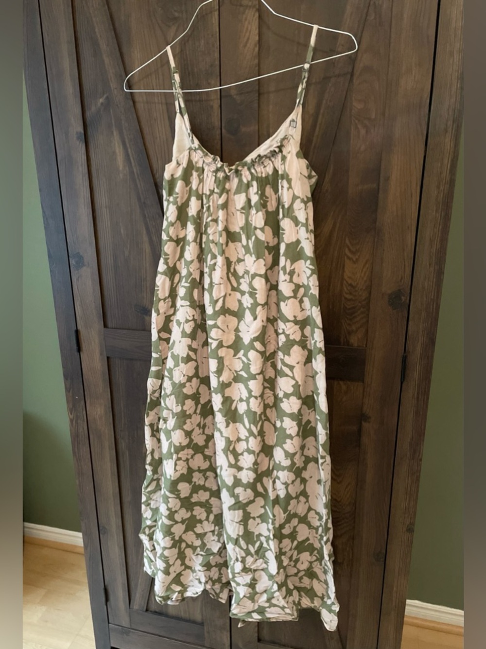 Sage Green & Cream Floral Cotton Midi Dress
